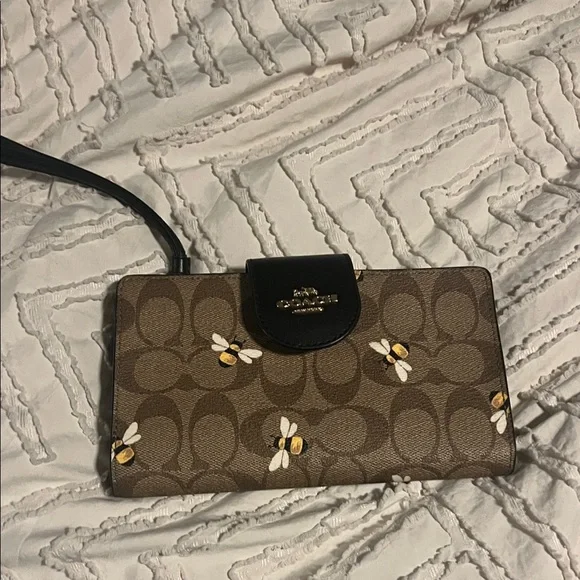 Coach Tan and Black Wallet with Bee Accents - Picture 1 of 3